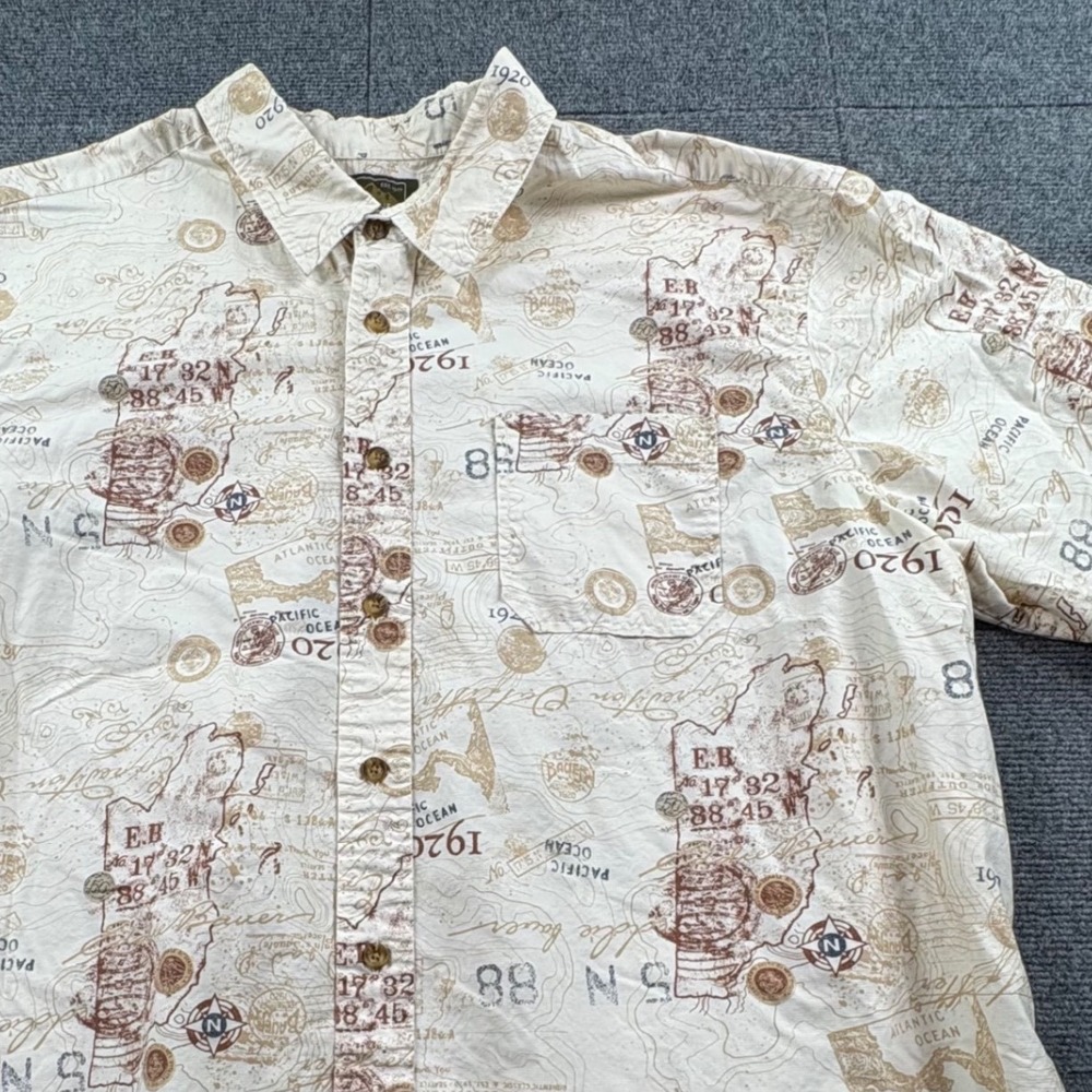 Eddie Bauer Sport Shop Mens XXL Map Nautical Print Cotton Button Down Shirt